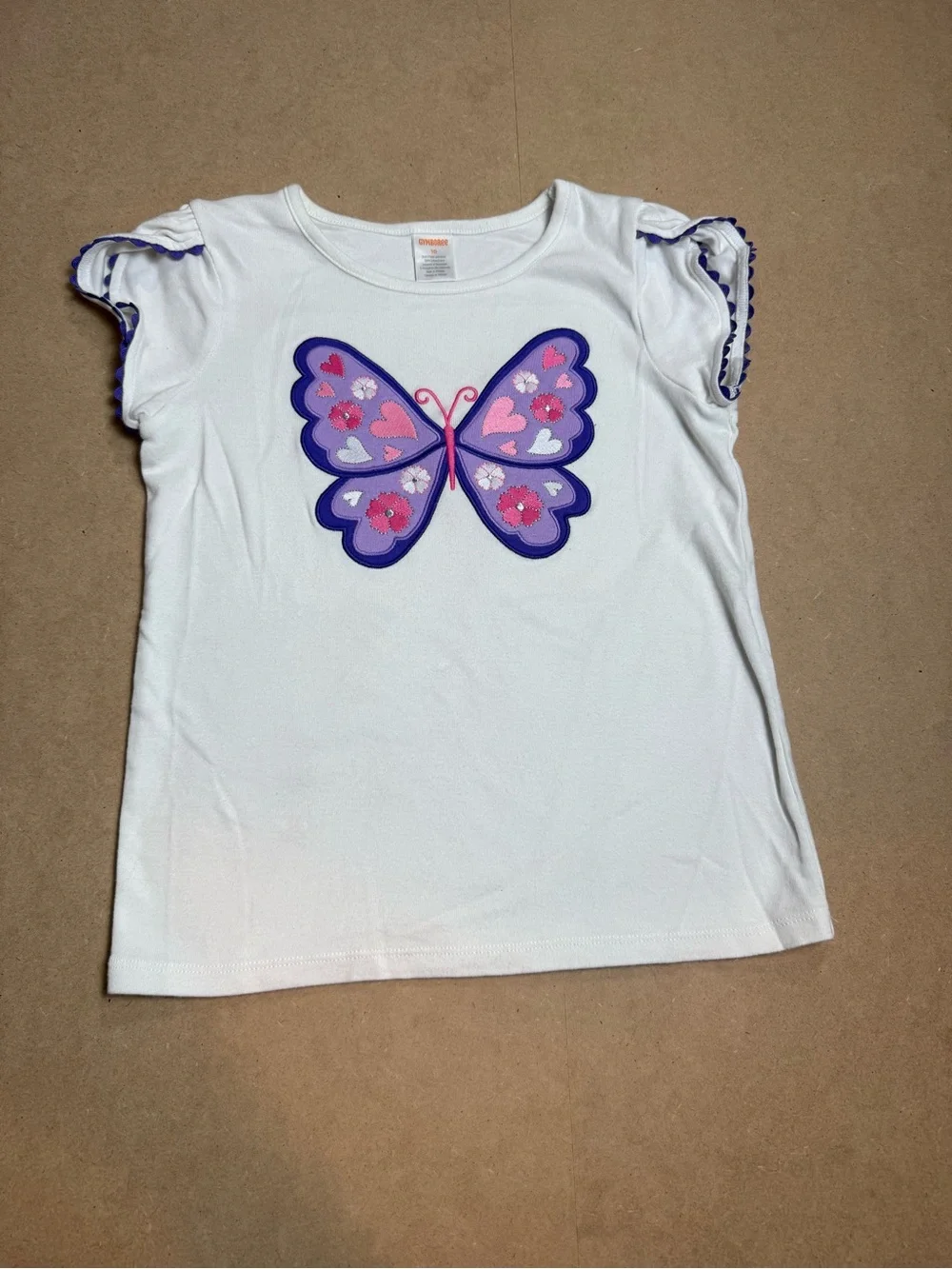 Gymboree Girls Size 10 Butterfly Appliqué White Ruffle Sleeve Top